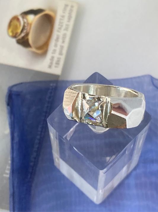 FAZETA Princes cut Zirconia Sterling Silver Ring - Size 9